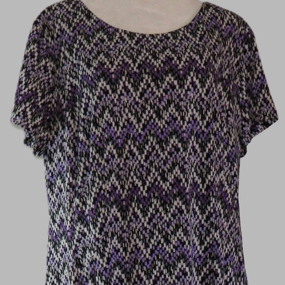 Roz & Ali Women's Multi-Colored Zig Zag Print Zip Back Midi Dress with Pockets S - Picture 1 of 7